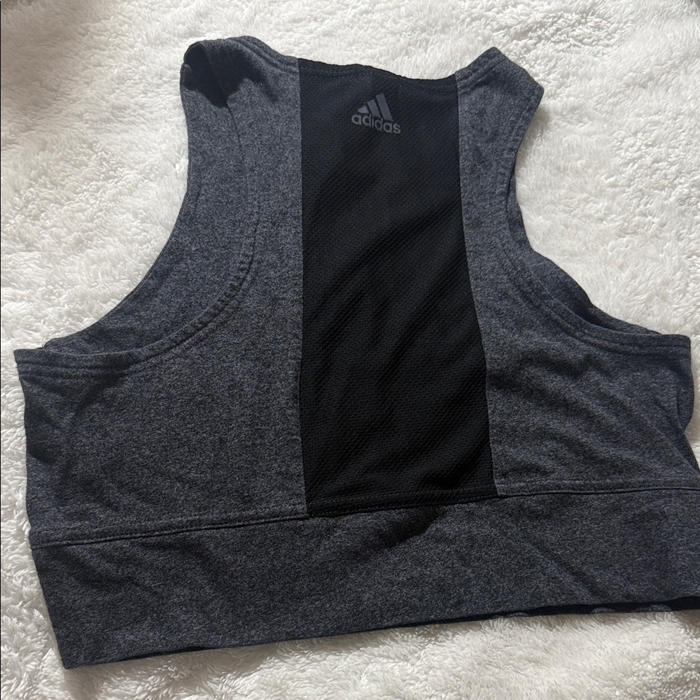 adidas Charcoal Gray and Black Mesh-Back Crop Tank